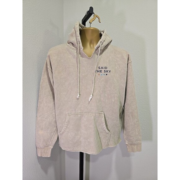 Beige Said The Sky Marble Hoodie Sweatshirt Med Band Sweater Cozy Unisex Raw Hem - Picture 8 of 8